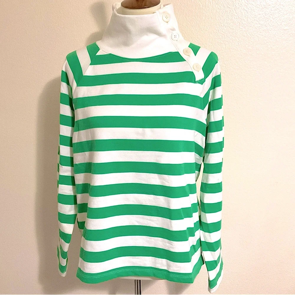 J. Crew Pullover Striped Sweatshirt Lightweight Kelly, Ivory M - Picture 6 of 9
